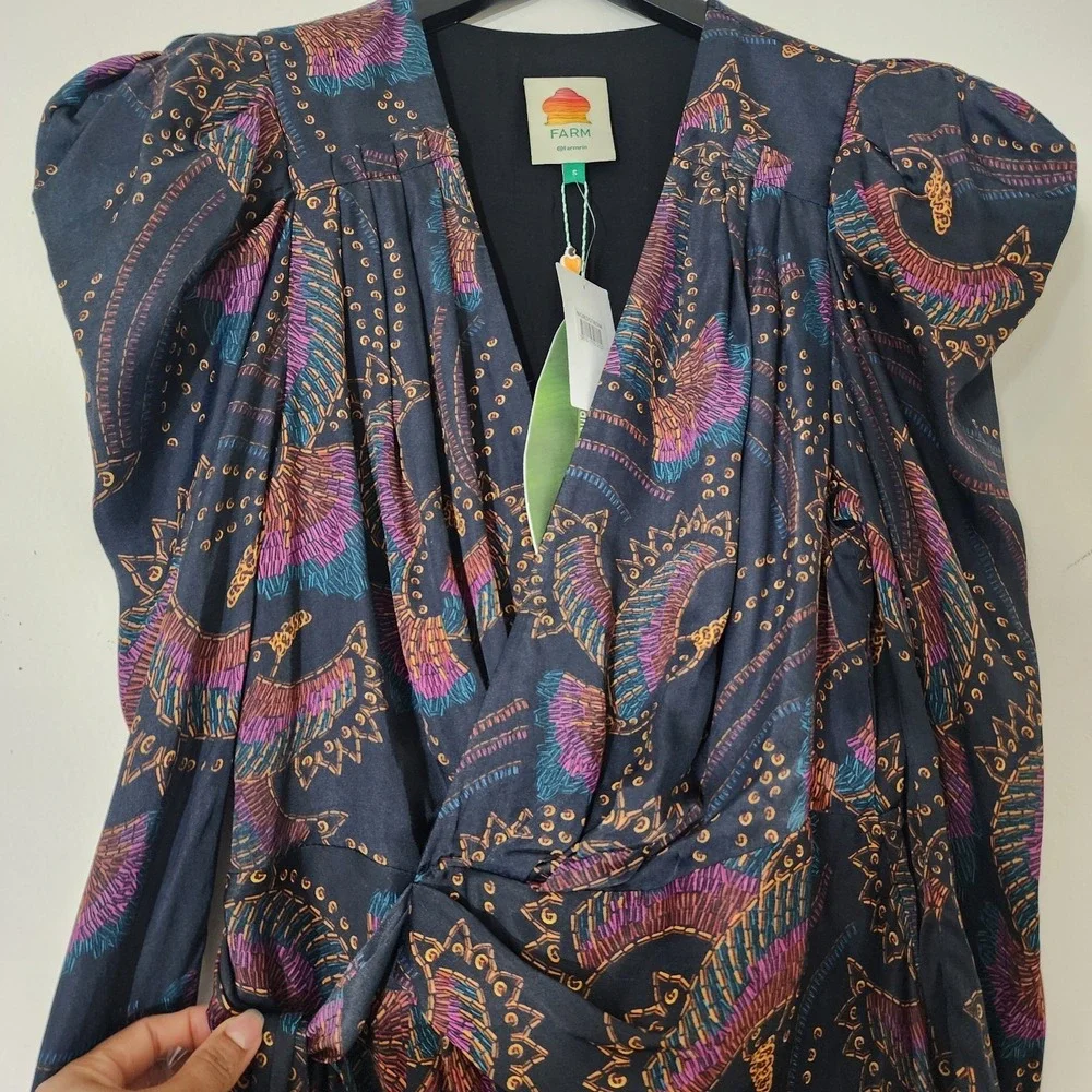 FARM Rio Sequin Toucans Mini Wrap Dress Sz S Black NWT Holiday Party Summer